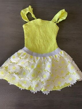 Shade Critters Girls Smocked Ruffle Sleeve One Piece with Daisy Skirt in size 8